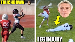 2ND TOUCHDOWN CATCH and LEG INJURY at FOOTBALL GAME 🏈 [upl. by Elenaj]