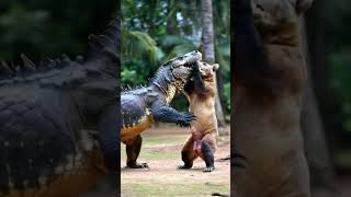 Komodo Dragon and Brown Bear Fight for Territoryanimal komodo bear dragon [upl. by Hunt]