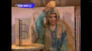 Female gets pied and messy on old Spanish show Plastic [upl. by Einiffit]