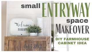 Entryway Makeover  Farmhouse Style Cabinet  DIY Barnwood cupboard  Small Entryway Idea [upl. by Botsford]