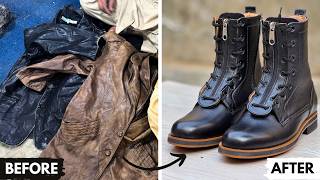 Turning Old Leather Jackets into Stylish Ankle Boots  Upcycled Shoe Transformation Tutorial [upl. by Heathcote976]