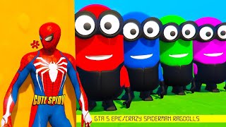 GTA 5 Epic Ragdolls  RED SPIDERMAN VS RED MINION VS GREEN MINION Euphoria PhysicsFunny Fails [upl. by Nrevel]