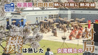 桜満開人間将棋、熱い対局に熱視線 天童市・舞鶴山山頂 [upl. by Leuqar]