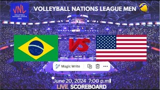 BRAZIL VS USA  VNL NATIONS LEAGUE VOLLEYBALL MEN  LIVE SCOREBOARD [upl. by Wilow]