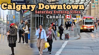 Calgary Downtown on Saturday Evening Walking Tour Calgary alberta Canada [upl. by Htinek]