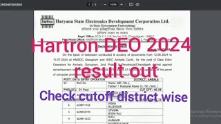 Hartron DEO result 2024  Cutoff according to district [upl. by Creighton]