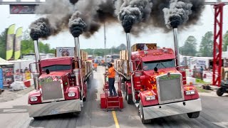 SEMI TRUCKS Drag Racing with 120000 lbs Trailers [upl. by Adlesirk]