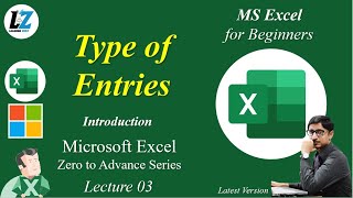 3 MS Excel  Types of Entries  UrduHindi microsoft excel computer learning teacher [upl. by Eineeuq]