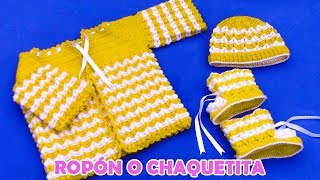 Ropón o chaquetita para bebé de 4 a 5 meses tejido a crochet en punto garbanzo en relieve [upl. by Fellows]