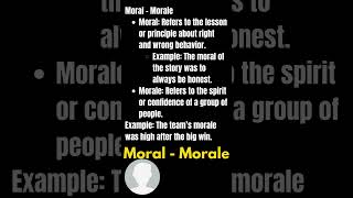 Misused Words MORAL and MORALE SHORTS esl GrammarTips EnglishMistakes LearnWithMequot [upl. by Bonns]