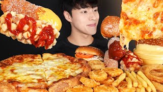 ASMR MUKBANG CHEESEBURGERS amp PIZZA amp CHEESE CORN DOGS amp FRENCH FRIES amp CHICKEN NUGGETS amp ONION RINGS [upl. by Sedda]