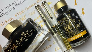 Pelikan M400 White Tortoise amp M200 Golden Beryl  Edelstein Golden Beryl amp Diamine Golden Sands Inks [upl. by Ahsotan]