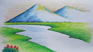 Beginners Mountain Landscape Drawing with Oil Pastel [upl. by Amoeji71]