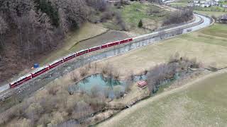 RhB Bernina Express  Drone POV Le Prese direzione Poschiavo [upl. by Vastah]