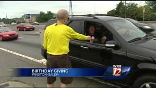 Man hands out 5 bills to celebrate birthday [upl. by Olonam989]