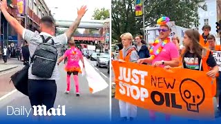 Just Stop Oil march gets hijacked by stagdo leaving protesters furious [upl. by Cyprus94]