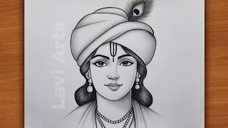 How to draw Shree Krishna Face Easy Step by Step  Easy Krishna drawing  Drawing Pictures Chitra [upl. by Akenaj]