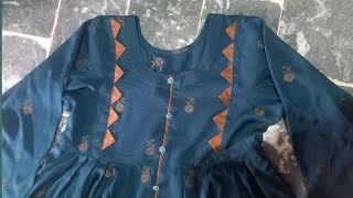 Front open frock cutting and stitching2024open frock with printed fabric [upl. by Aibat]