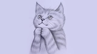 Cat Drawing Easy  Step by step Pencil Sketch for beginners  How to draw a cute cat [upl. by Amsirac]