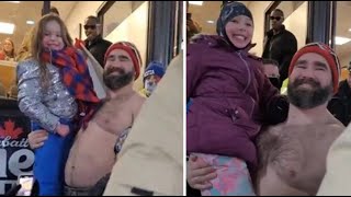 Shirtless Jason Kelce Lifts Young Fans Up to Say Hi to Taylor Swift [upl. by Eniffit]