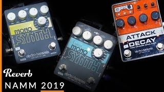 EHX Mono Synth Attack Decay Bass Mono Synth and Super Switcher Pedals at NAMM 2019  Reverb [upl. by Cirillo]