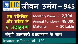 Jeevan Umang  945  With 5 Examples of surrender and death benefit  जीवन उमंग 945 [upl. by Pegg559]