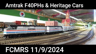 FCMRS Ops 241109  Amtrak quotOhioanquot Heritage Passenger Train  HO scale model layout 1192024 [upl. by Arbmat]