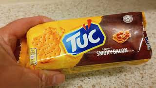 Jacobs Tuc Crackers Smoky Bacon Snacks Food Review BampM 69p 100g [upl. by Leahciam]