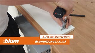 Blum Tandembox Antaro  shallow replacement kitchen drawer box  3 of 3 Fit the drawer front [upl. by Abe58]