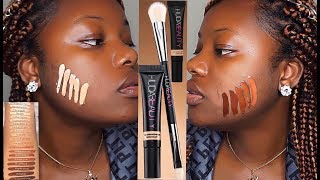 HUDA BEAUTY OVERACHIEVER CONCEALER On Dark Skin  SWATCHES amp REVIEW [upl. by Bea]