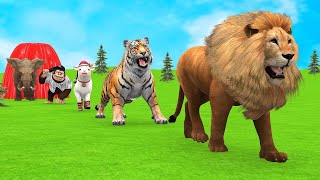 long slide game with elephant gorilla buffalo hippopotamus tiger  3d animal game  funny 3d animals [upl. by Jeraldine]