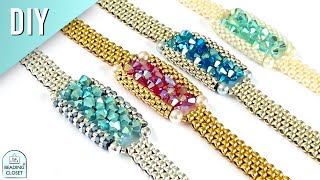 How to make a custom beaded bracelet with 4 mm bicone crystals and seed beads using peyote stitch [upl. by Acinor789]