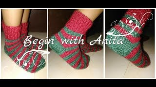 tutorial 21 how to knit striped socksmojajuraab for 35yrs kidhindibeginnersDIY [upl. by Ellekcim]