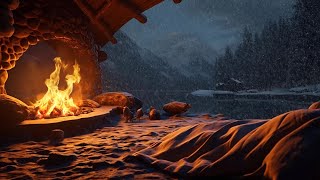 Winter Cave Sounds  Snowstorm Whistling Wind and Cozy Fireplace for Calm Sleep amp Peaceful Mind [upl. by Rebeka]