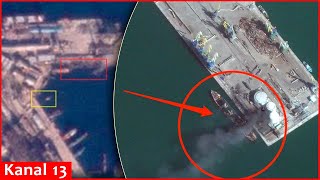 Satellite image shows another sunken Russian ship in Feodosiia [upl. by Suidaht]