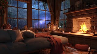 Cozy Rain on Window  Thunderstorm amp Warm Fireplace  Deep Sleep Study and Relaxation Sounds [upl. by Maxma]