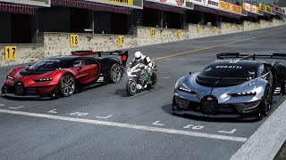 Kawasaki Ninja H2 Black Carbon vs Bugatti Vision GT at Old SPA [upl. by Tlevesoor]