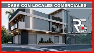 Diseño de CASA con LOCALES COMERCIALES  10X20  Comercial Modern House Design [upl. by Fontes]