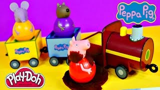 Peppa Pig Pull Along Wobbily Train Episode Play Doh Railroad NEW Weebles Toys Review [upl. by Adine]