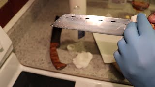 Horseshoe knife Final touch Polishing Acid etching super easy and incredible sharpening [upl. by Annaj]