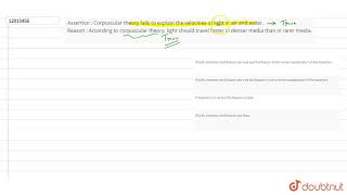Assertion  Corpuscular theory fails to explain the velocities of light in air [upl. by Elpmet703]