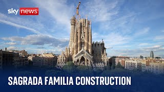 Spain La Sagrada Familia Basilica four towers complete [upl. by Hanad249]