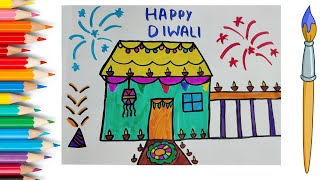 Diwali House drawing  Diwali Festival Drawing Easy Steps  Happy Diwali Drawing [upl. by Brackely]