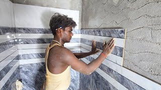 Wall Tile Installation Techniqueshouse bathroom wall shower wall tile installation process [upl. by Idram]