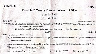 12th stdPhysicsPre Half yearly exam 2024Question paperenglish mediummodel question paper [upl. by Assertal]