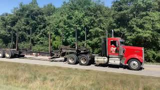 Kenworth W900 day cab hauling an empty log trailer Peterbilt 389 day cab hauling an empty log T [upl. by Kuhn]