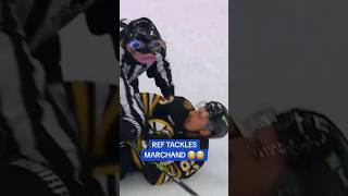 NHL REFEREE TACKLES BRAD MARCHAND FAIL shorts sports [upl. by Telimay]