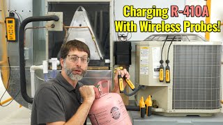 Charging R410A Refrigerant Into An Air Conditioner Using Wireless Probes [upl. by Aicercul]