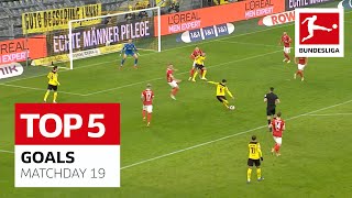 Top 5 Goals • Haaland Blast Tolisso Banger and Many More  Matchday 19  202122 [upl. by Nyrual]