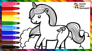 Drawing And Coloring A Cute Unicorn 🦄🌈 Drawings For Kids [upl. by Moorefield]